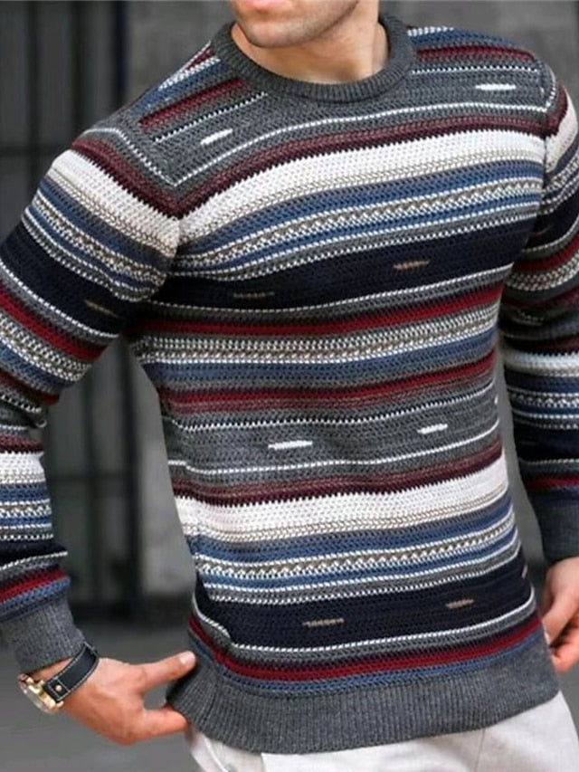 Stripes Fashion Streetwear Designer Men's Knitted Print Pullover Sweater Jumper Knitwear Daily Wear Vacation Going out Long Sleeve Crew Neck Sweaters White Yellow Red Fall & Winter M L XL Sweaters