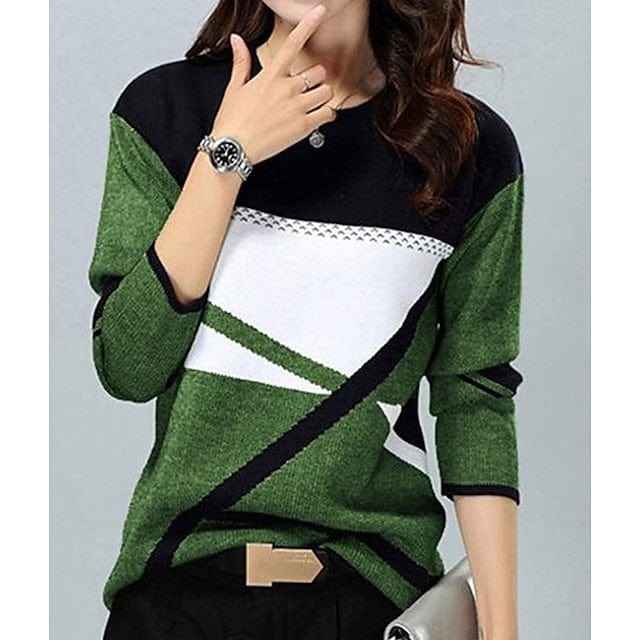 Plus Size Color Block Long Sleeve T-shirt for Women