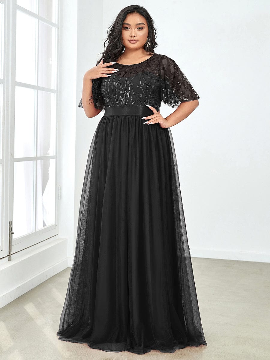 Plus Size Sequin Bodice Long Formal Evening Dresses