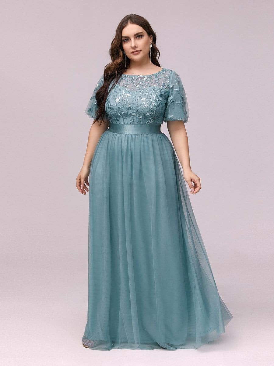 Plus Size Sequin Bodice Long Formal Evening Dresses