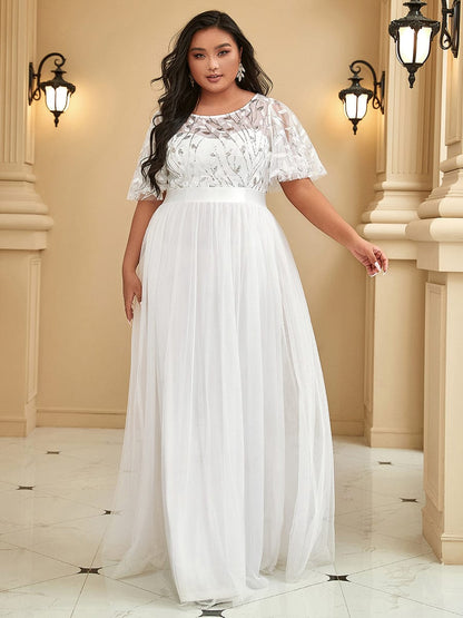 Plus Size Sequin Bodice Long Formal Evening Dresses