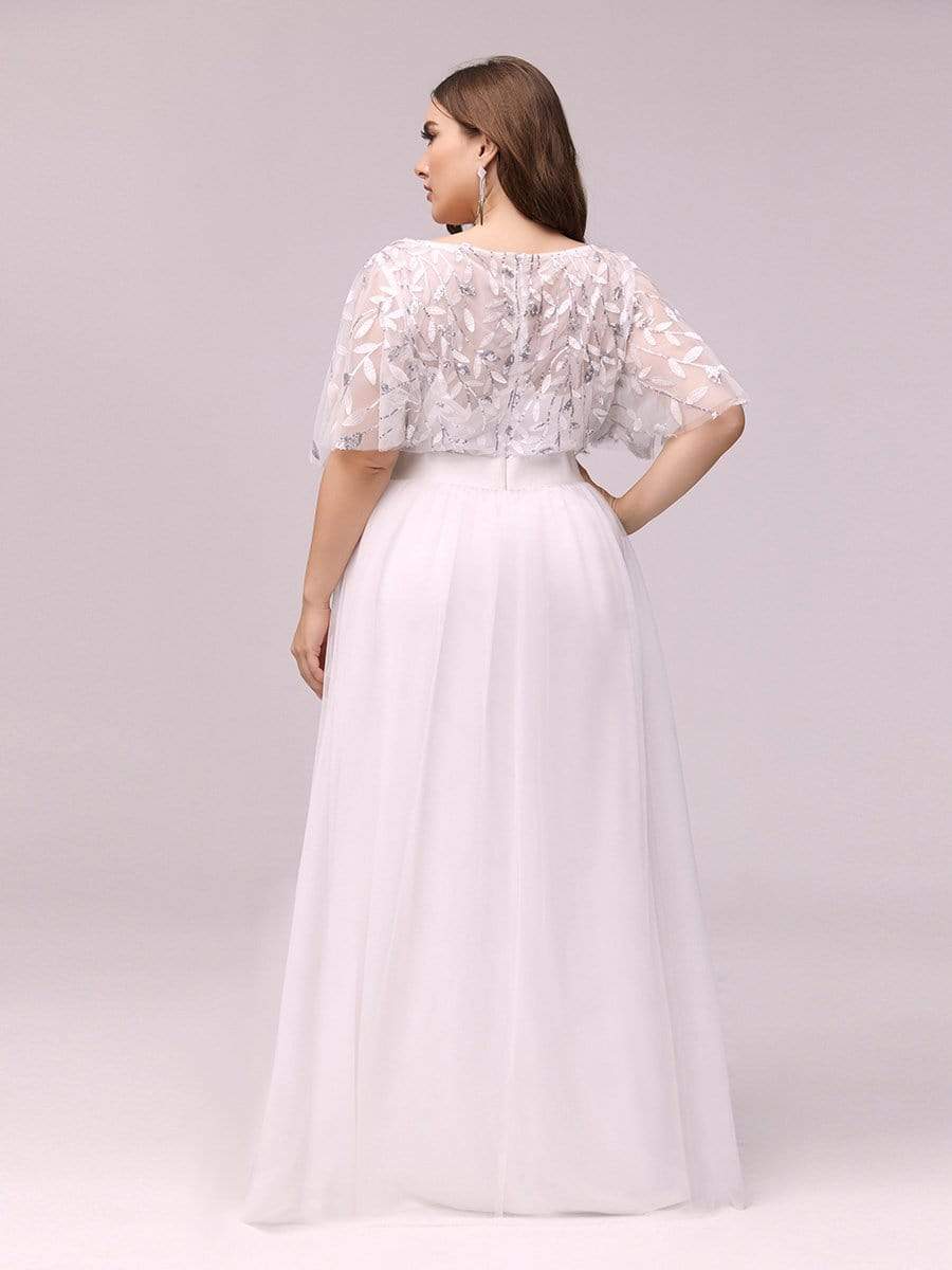 Plus Size Women's Embroidery Evening Dresses with Short Sleeve