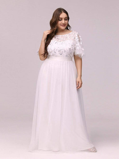 Plus Size Women's Embroidery Evening Dresses with Short Sleeve