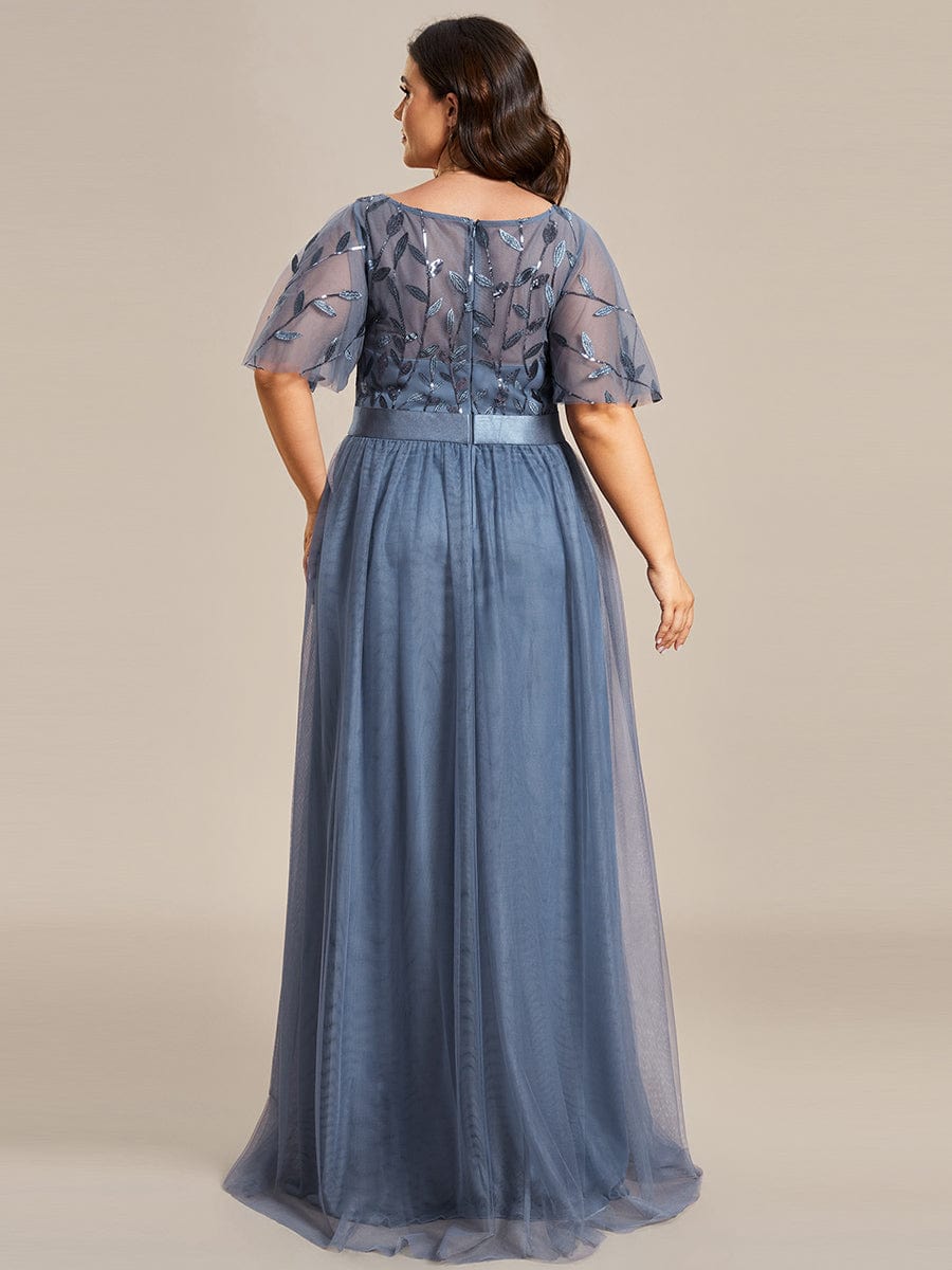 Plus Size Women's Embroidery Evening Dresses with Short Sleeve