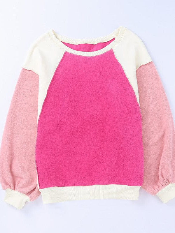 Plush Fleece Contrast Color Lantern Sleeve Sweatshirt