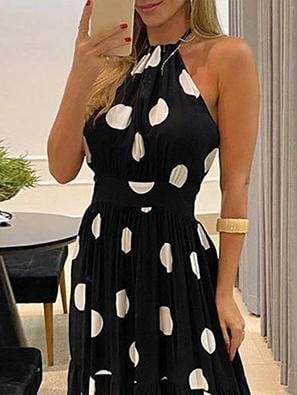 Polka Dot Halterneck Sleeveless Tunic Dress