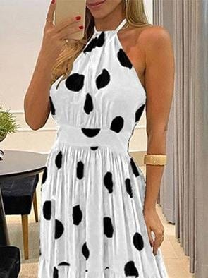 Polka Dot Halterneck Sleeveless Tunic Dress