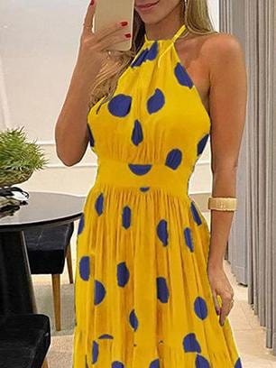 Polka Dot Halterneck Sleeveless Tunic Dress