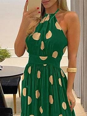 Polka Dot Halterneck Sleeveless Tunic Dress