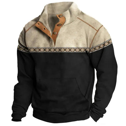 Vintage Animal Print Men's Black Sweatshirt - Long Sleeve Casual Hoodie