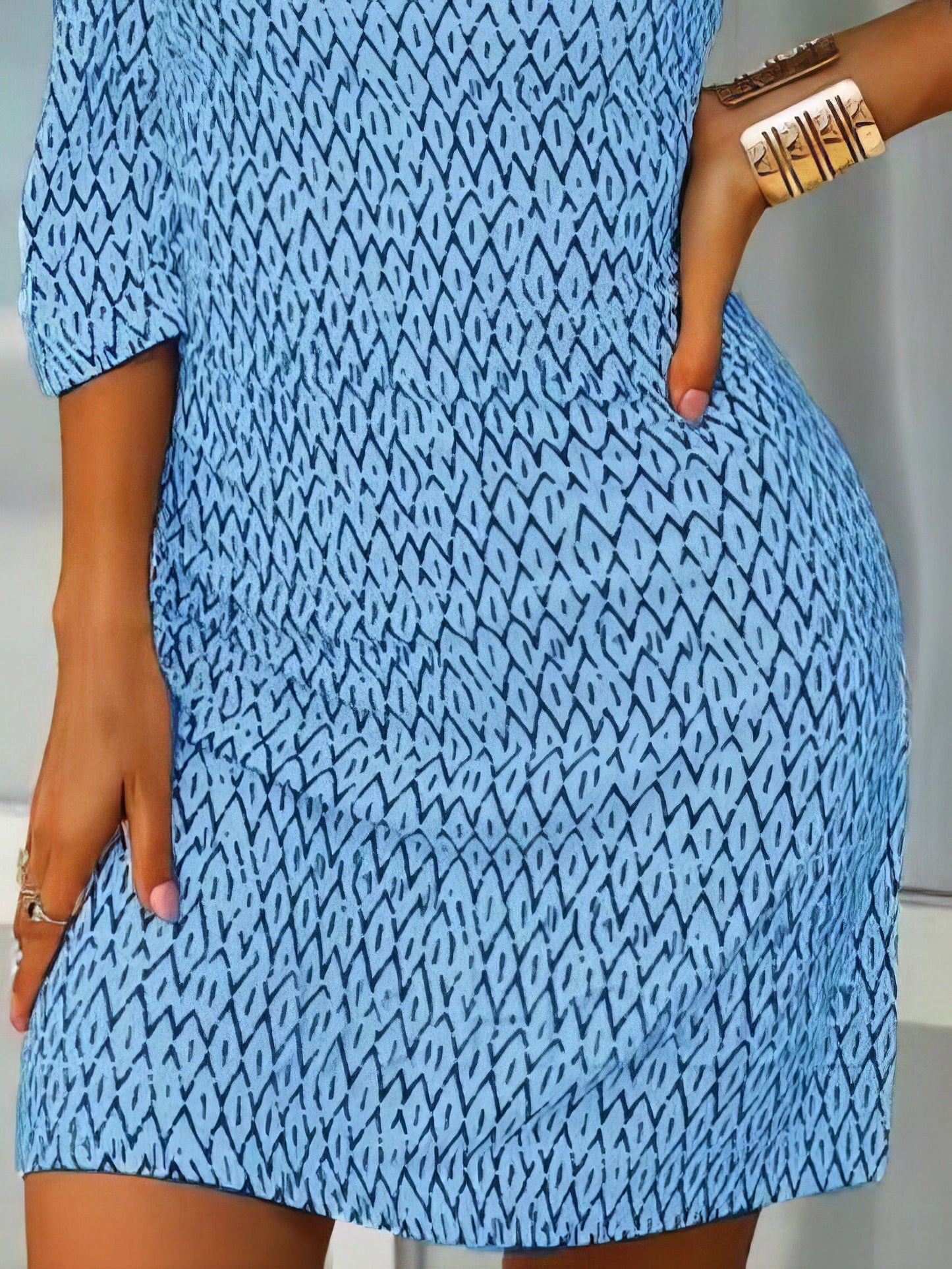 Printed Mid-Sleeve Off The Shoulder Dress