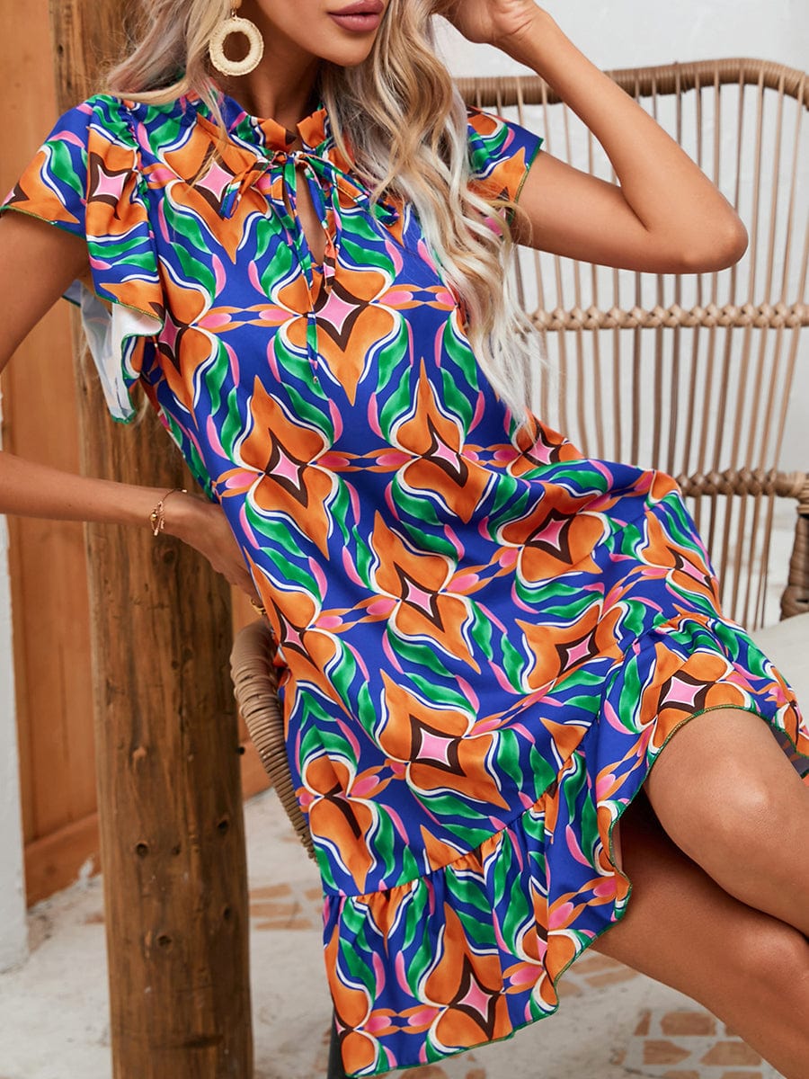 Printed Ruffle Loose Fashion Mini Dress