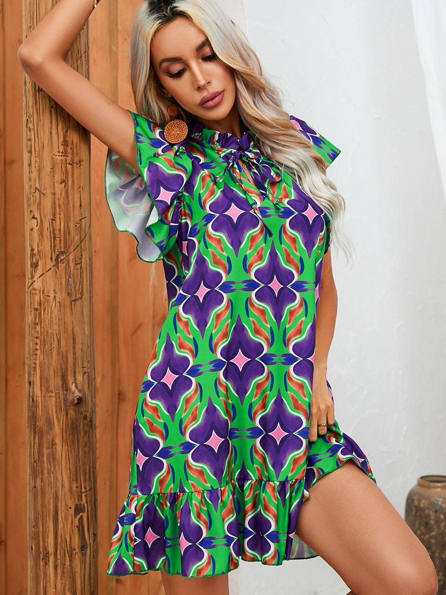 Printed Ruffle Loose Fashion Mini Dress