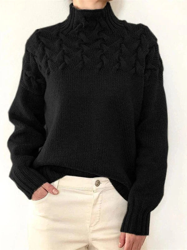Ladies' Winter Turtleneck Cable Knit Christmas Sweater - Cozy Long Sleeve Pullover