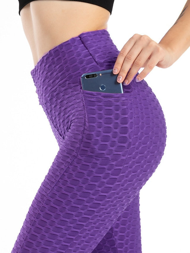 Yoga Leggings for Women: Jacquard Phone Pocket Tummy Control Butt Lift High Waist Gym Wear