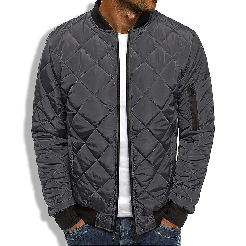 Men's Bomber Jacket Quilted Jacket Padded Sports & Outdoor Casual Classic & Timeless Warm Winter Solid Color Navy Wine Red ArmyGreen Black Puffer Jacket