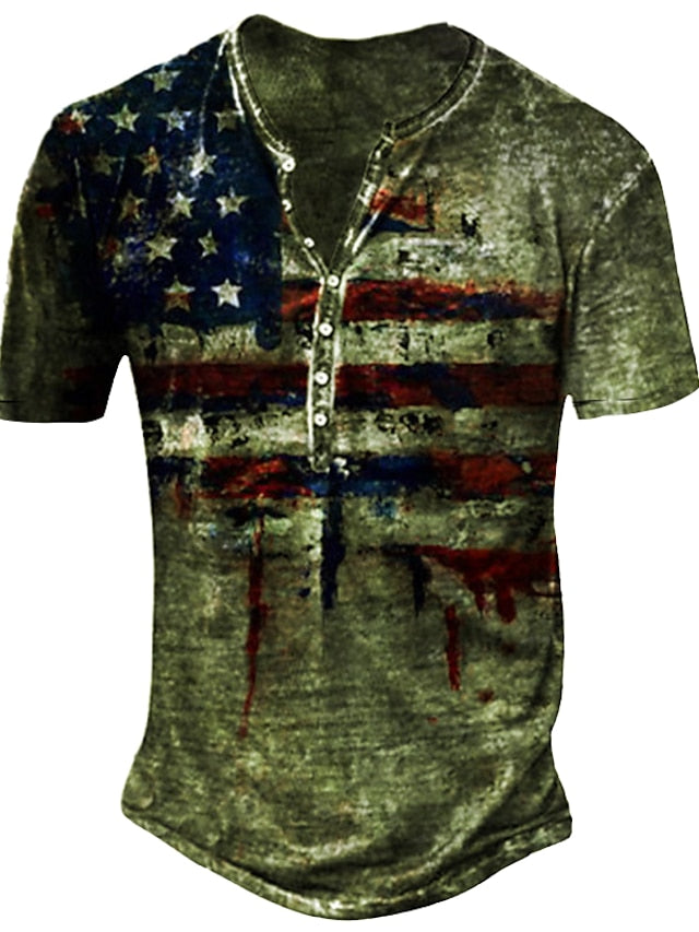 3D Bohemian Print Men's Waffle Henley Shirt with Short Sleeves