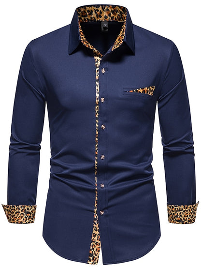 Men's Dress Shirt Button Up Shirt Collared Shirt Black White Navy Blue Long Sleeve Leopard All Seasons Wedding Daily Clothing Apparel