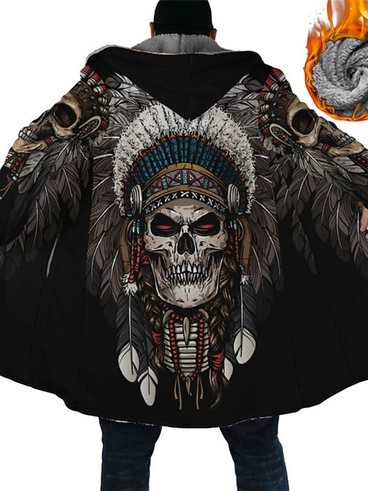 Tribal Mens 3D Shirt For Festival | Blue Winter Fleece | Skull Indian Streetwear Ethnic Style Vintage Men'S Coat Sports & Outdoor Daily Going Fall Hoodie Long Sleeve Black Light
