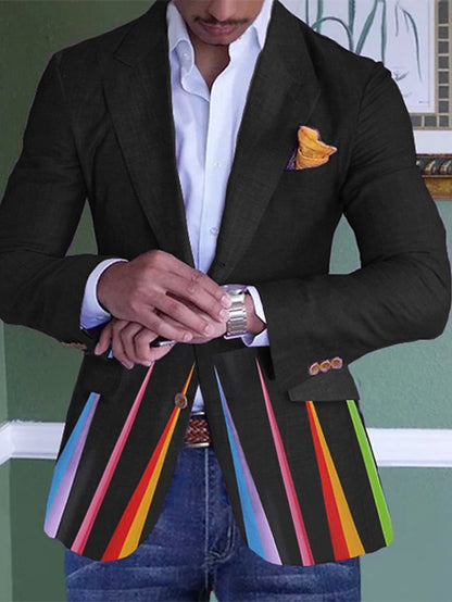 Rainbow Striped Men's Business Blazer for Winter Events