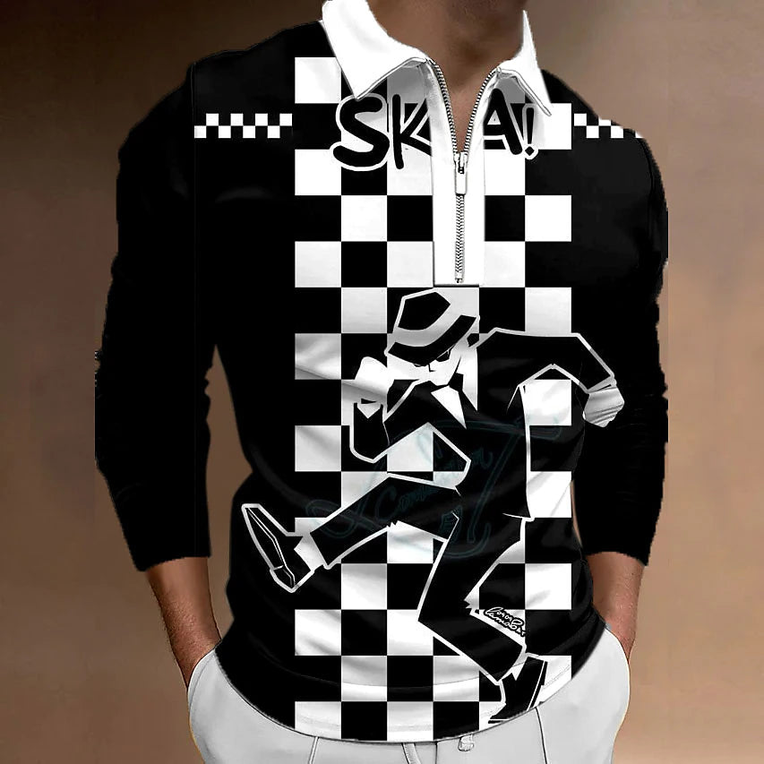 Men's Polo Shirt Golf Shirt Plaid Graphic Prints Portrait Turndown A B C D Black 3D Print Outdoor Street Long Sleeve Print Zipper Clothing Apparel Sports Fashion Streetwear Designer