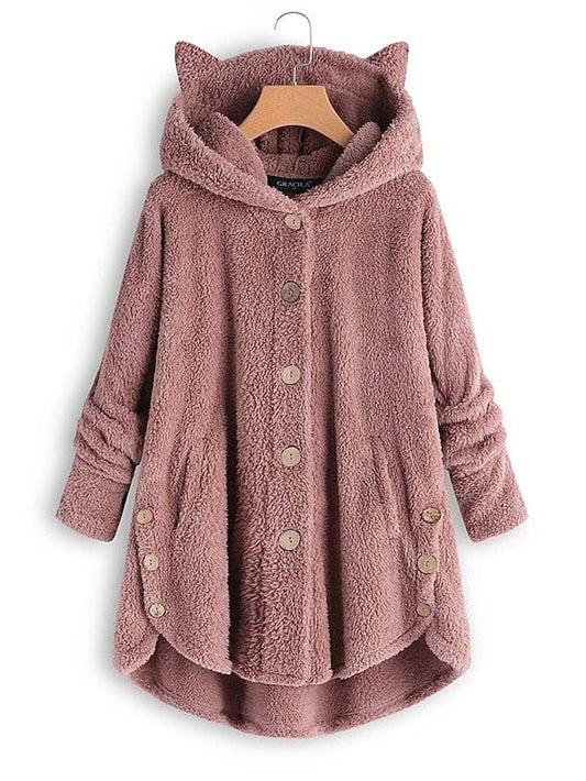 Warm and Stylish Women's Oversized Sherpa Fleece Hooded Jacket