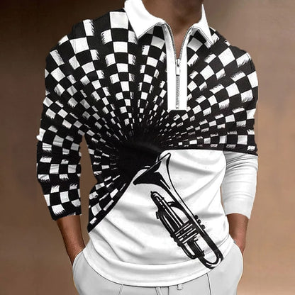 Men's Polo Shirt Golf Shirt Plaid Graphic Prints Portrait Turndown A B C D Black 3D Print Outdoor Street Long Sleeve Print Zipper Clothing Apparel Sports Fashion Streetwear Designer