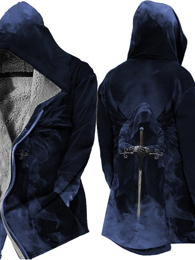 Gothic Purple Grim Reaper Hoodie - Men's Winter Jacket with Fleece Lining and Functional Pockets