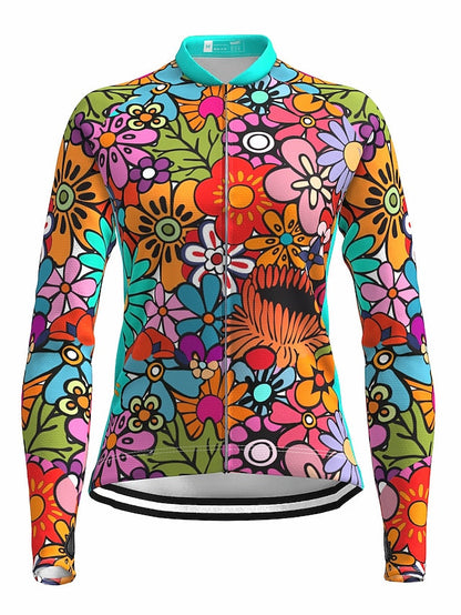 21Grams Women's Cycling Jersey Long Sleeve Bike Top with 3 Rear Pockets Mountain Bike MTB Road Bike Cycling Breathable Moisture Wicking Quick Dry Reflective Strips Yellow Blue Purple Rainbow Floral - LuckyFash™