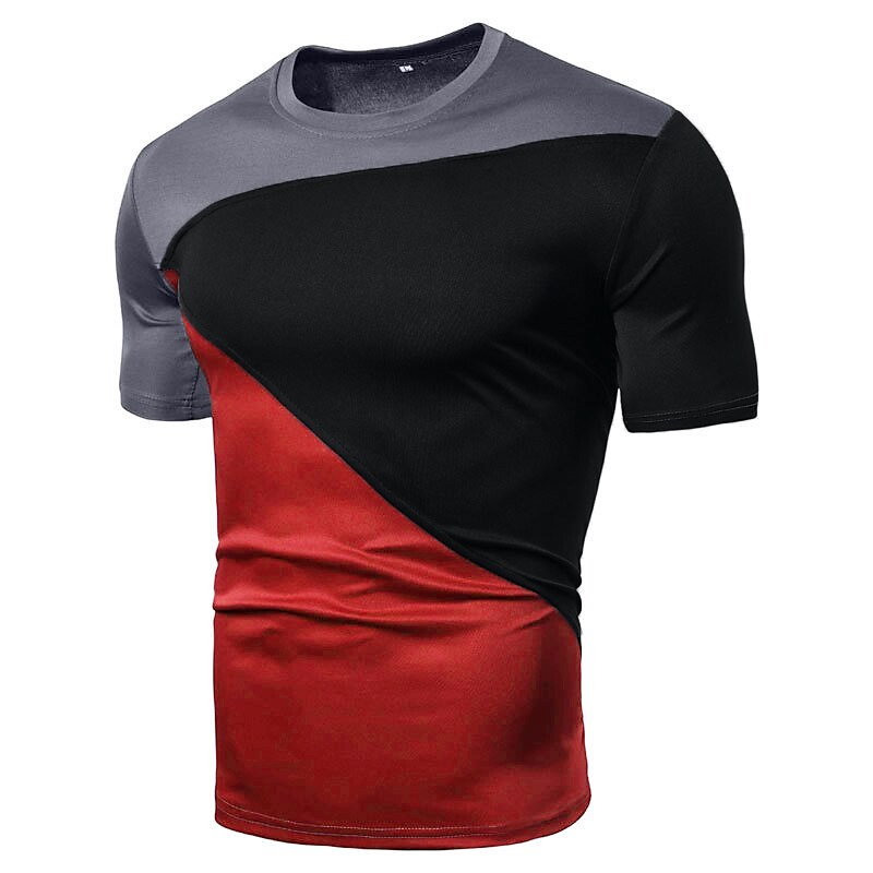 Color Block Men's Graphic T-Shirt: Fashionable Outdoor Sports Tee with Cool Designs and Comfort Fit