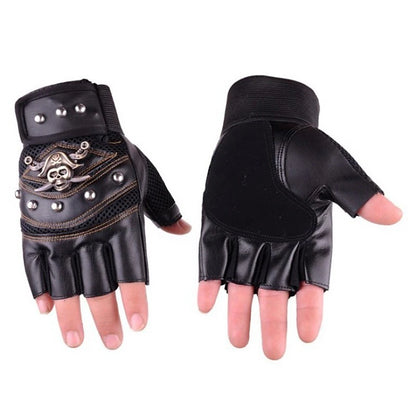 Eco-Chic Men's Faux Leather Half Finger Streetwear Outdoor Gloves in Color Block Black Blue Red