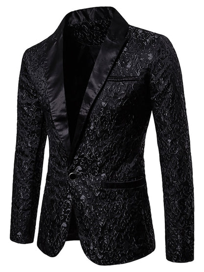 Elegant Floral Men's Jacquard Blazer with Thermal Warmth