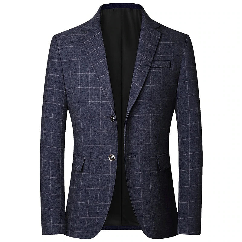 Classic Men's Plaid Lapel Blazer with Warm Long Sleeves