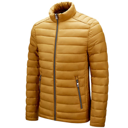 Men's Puffer Jacket Quilted Jacket Padded Zipper Pocket Office & Career Date Casual Daily Outdoor Casual Sports Winter Plain Wine Black Yellow Army Green Puffer Jacket