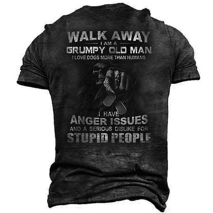 Walk Away I Am Grumpy Old Man Love Dogs More Than Humans T-Shirt Mens 3D Shirt | Black Summer Cotton | Skull Letter Graphic Prints Vintage Sports Designer Men'S 3D Funny Shirts Outdoor Street Daily