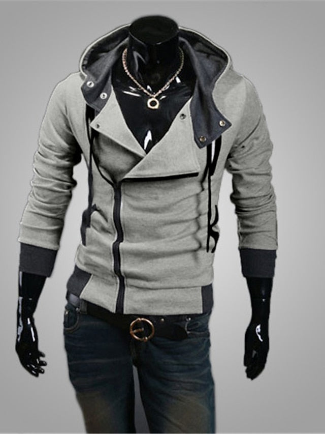 Men's Spring Fall Solid / Plain Color Active Cool Hooded Medium Regular Slim Black White Red Blue Dark Gray Jacket