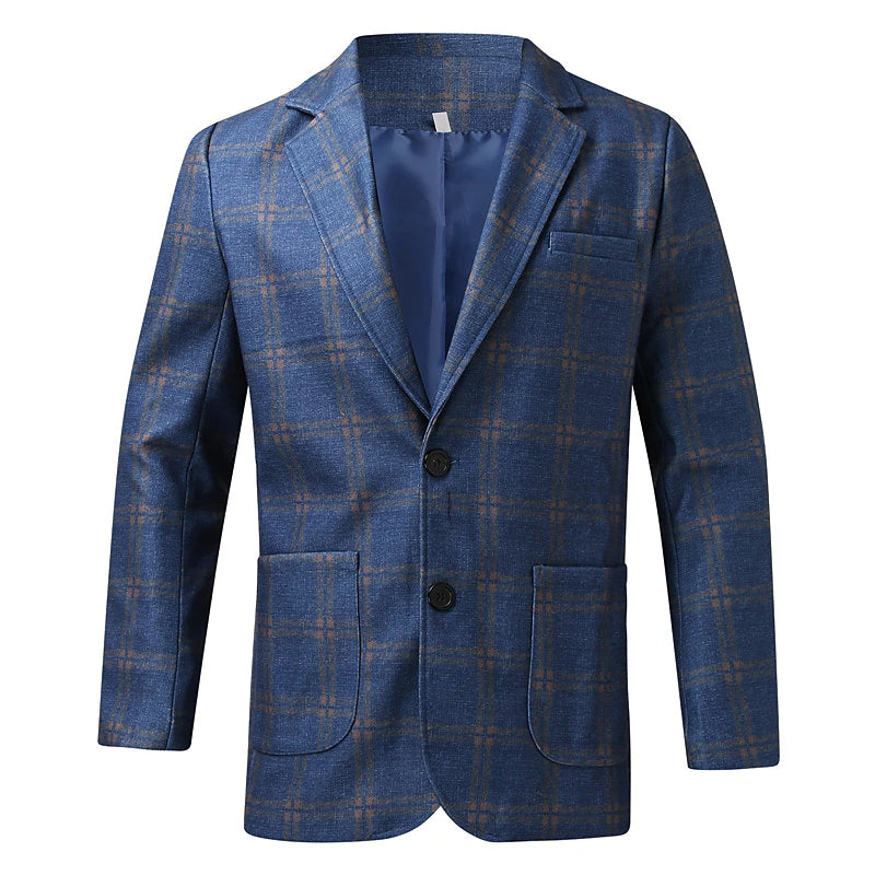 Stylish Men's Tweed Plaid Evening Blazer with Long Sleeves