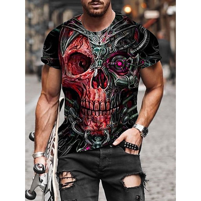 Skull Mens 3D Shirt For Halloween | Green Summer Cotton | Men'S Unisex Tee Graphic Prints Crew Neck Black Red Blue 3D Outdoor Street Short Sleeve