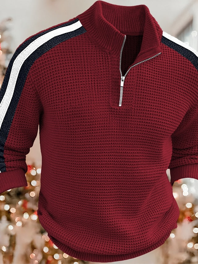 Men's Pullover Sweater Jumper Quarter Zip Sweaters Knit Sweater Ribbed Knit Regular Knitted Color Block Stand Collar Vintage Keep Warm Daily Wear Going out Clothing Apparel Winter