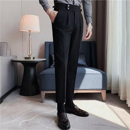 Men's Dress Pants Trousers Pleated Pants Suit Pants Gurkha Pants Pocket High Rise Plain Comfort Office Business Casual Vintage Elegant Black Green High Waist Micro-elastic