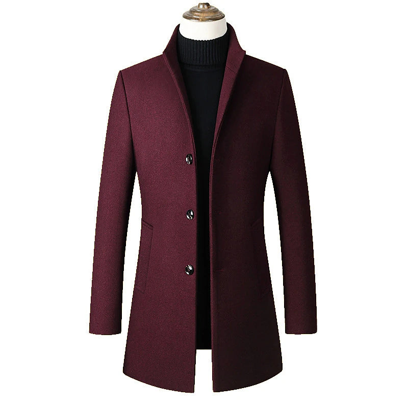 Winter Wool Overcoat with Long Sleeves for Men - Ideal for Spring and Fall Seasons