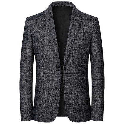 Men's Blazer Engagement Party Business Attire Classic & Timeless Spring Fall Polyester Plaid / Check Comfort Single Breasted Blazer Blue Grey