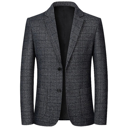 Classic Blue Grey Men's Plaid Blazer - Winter Essential for Stylish Men