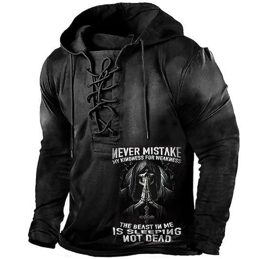 Men's Pullover Hoodie Sweatshirt Pullover Black Hooded Skull Letter Graphic Prints Print Lace up Casual Daily Sports 3D Print Streetwear Designer Basic Spring &  Fall Clothing Apparel Hoodies
