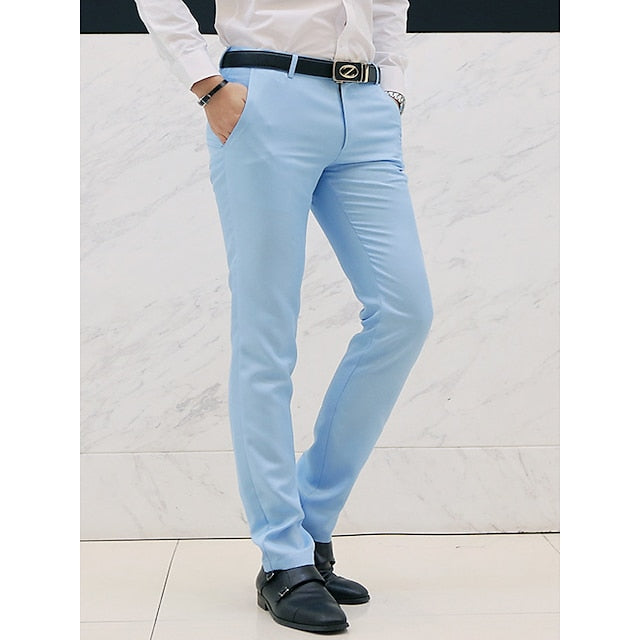 Men's Dress Pants Trousers Chino Pants Suit Pants Zipper Plain Ankle-Length Wedding Party Work Fashion Business Lake blue Black Micro-elastic