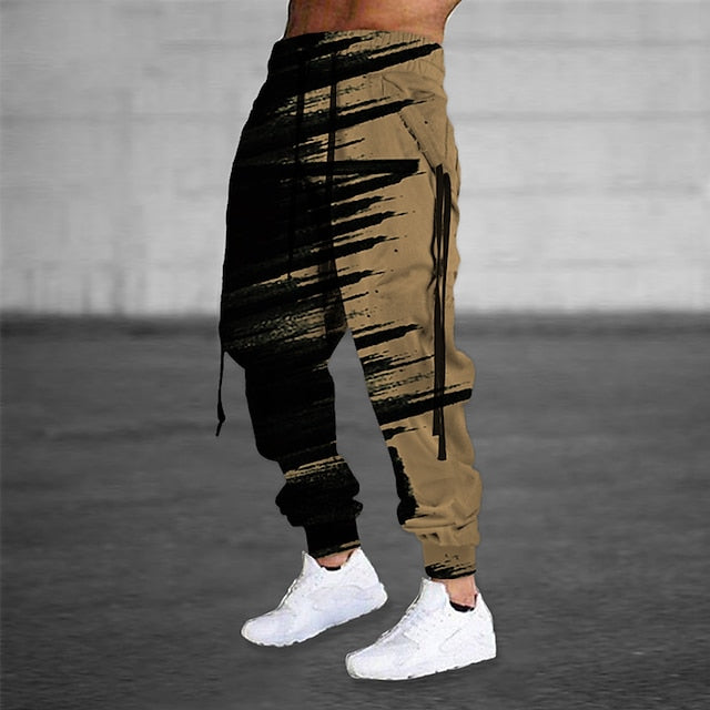 Christmas Brushstrokes Mens Graphic Pants | Casual Sports Outdoor Black Cotton | Graffiti | Sweatpants Joggers Trousers Drawstring Side Pockets Elastic Waist Prints Comfort Breathable Daily Blend