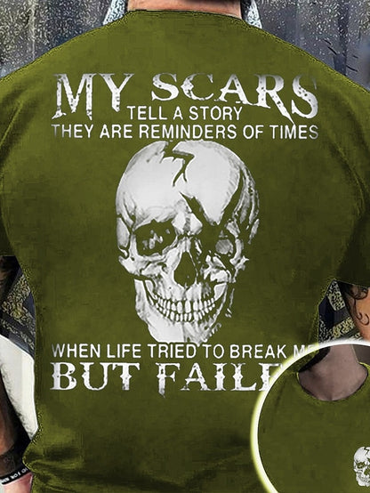 Skull Mens 3D Shirt For My Scars Tell Story They Are Reminders Of Times | Green Summer Cotton | Graphic Prints Black Wine Navy Blue Tee Casual Style Men'S Blend Basic Modern Contemporary Short