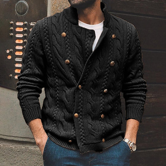 Men's Cardigan Sweater Ribbed Knit Cropped Knitted Queen Anne Warm Ups Modern Contemporary Daily Wear Going out Clothing Apparel Spring &  Fall Black Purple M L XL