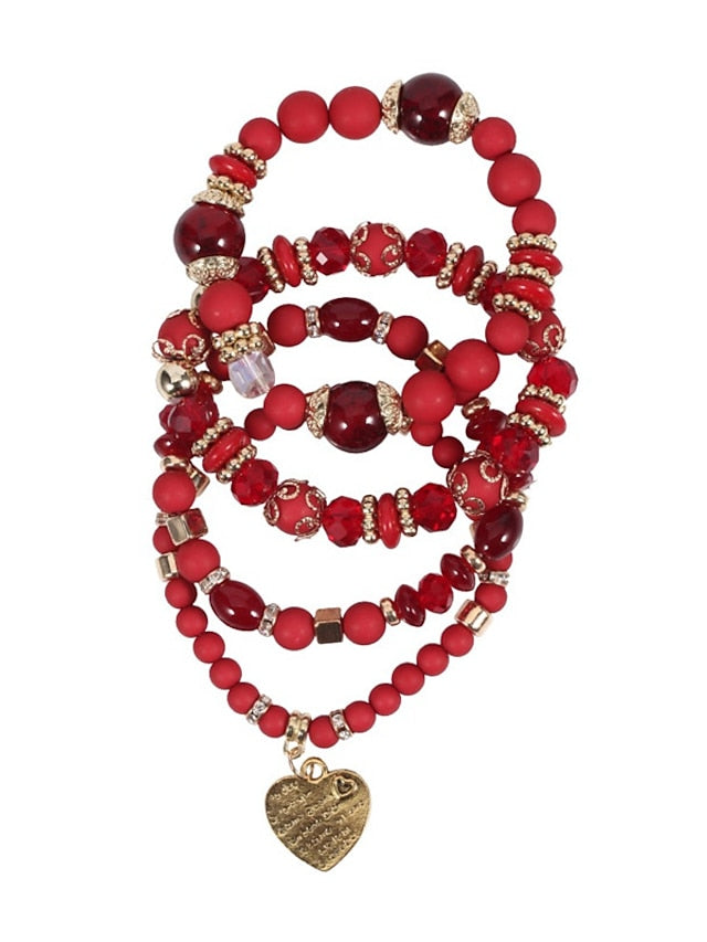 Women's Ethnic Style Heart Bracelets & Bangles Set - Imitation Pearl in Black and Red for Fall/Winter