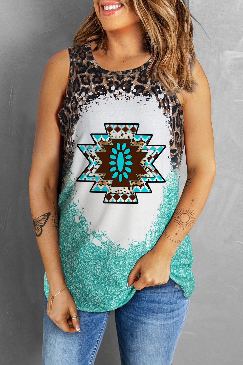 Retro Geometric Print V-neck Short-sleeved Top